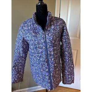 Land's End GIRLS BLUE FLOWERS PATTERN Puffer Jacket Sz XL COLD WEATHER
